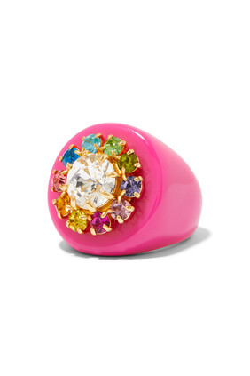 Chunky Crystal Ring, Resin & Brass with Cubic Zirconia